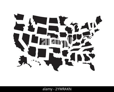 Ensemble vectoriel faisceau de dessin de doodle noir dessiné à la main contour états-unis carte isolée sur fond blanc Illustration de Vecteur