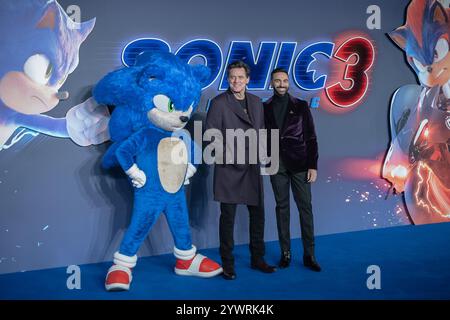 Londres, Royaume-Uni. 10 décembre 2024. (G-d) Jim Carrey et Lee Majdoub assistent à la première britannique de Sonic the Hedgehog 3 au Cineworld Leicester Square. Crédit : Guy Corbishley/Alamy Live News Banque D'Images