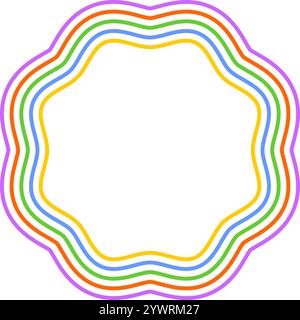 Cadre rond coloré avec bords ondulés. Forme géométrique avec bordures festonnées. Zone de texte vierge, étiquette ou étiquette isolée sur fond blanc. Illustration vectorielle. Illustration de Vecteur