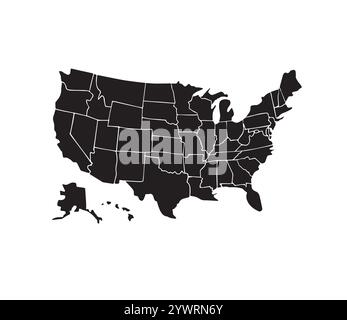 Vecteur dessin à la main doodle croquis noir états-Unis carte politique isolée sur fond blanc Illustration de Vecteur