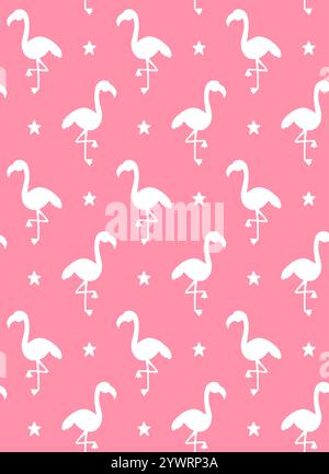 Modèle sans couture de vecteur de silhouette de flamant de doodle blanche dessinée à la main isolé sur fond rose Illustration de Vecteur