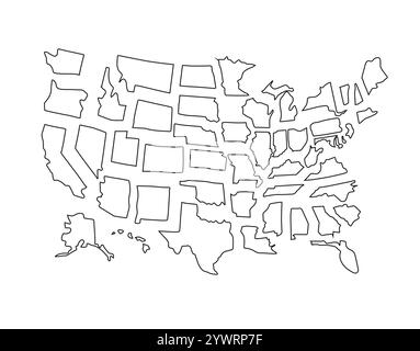 Ensemble vectoriel faisceau de dessin de doodle dessiné à la main contour états-unis carte isolée sur fond blanc Illustration de Vecteur