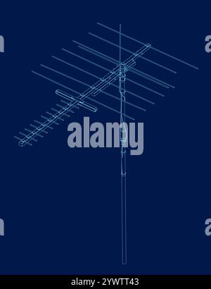 Icône de ligne bleue d'antenne. Antenne radio vecteur linéaire noir isolé fond bleu. Tour radio. Aperçu des tours de communication. Émetteur récepteur wi Illustration de Vecteur