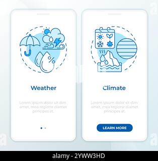 Écran bleu climat vs Météo de l'application mobile Onboarding Illustration de Vecteur