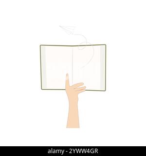 Main tenant le livre ouvert. Retour à l'école, lecture, éducation, concept de connaissance. Illustration vectorielle. Illustration de Vecteur