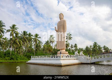 Peraliya, Sri LANKA - 14 FÉVRIER 2020 : sculpture d'un Bouddha debout. Mémorial aux victimes du tsunami. Tsunami Honganji Viharaya Banque D'Images