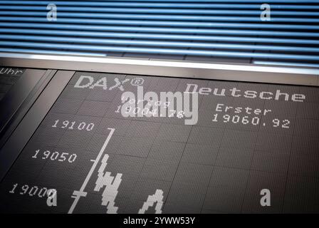 Symbolbild zum Thema Trading. Der Schriftzug DAX Deutscher Aktienindex wird an einer Anzeigentafel angezeigt. Aufgenommen in der Deutschen Boerse in F. Banque D'Images