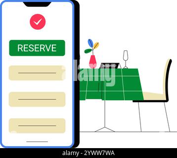 Tableau réservation interface de l'application mobile en illustration vectorielle plate symbolisant la réservation en ligne, la commodité et la technologie, isolé sur blanc Illustration de Vecteur