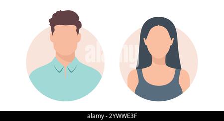 Icônes de visage abstraites de femme et d'homme. Portraits féminins et masculins sans visage, avatars ou profils anonymes. Illustration vectorielle Illustration de Vecteur
