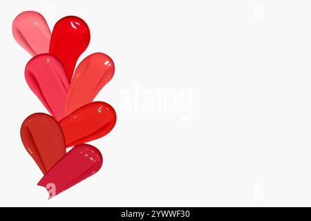 Composition de frottis de rouge à lèvres dans différentes nuances sur un fond clair. Produit de beauté, textures riches et vibrantes. Banque D'Images