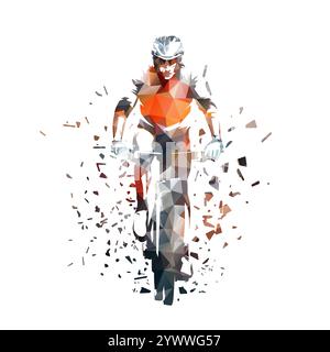 Biker, vélo de montagne, vue de face, illustration vectorielle isolée dispersée polygonale basse abstraite Illustration de Vecteur