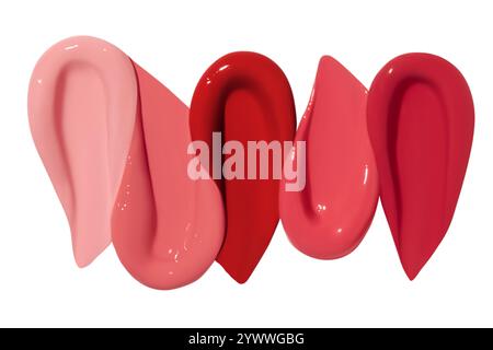 Composition de frottis de rouge à lèvres dans différentes nuances ou textures de rouge à lèvres sur un fond vide. Produit de beauté, couleurs riches et vibrantes. Banque D'Images