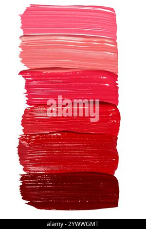 Composition de frottis de rouge à lèvres dans différentes nuances ou textures de rouge à lèvres sur un fond vide. Produit de beauté, couleurs riches et vibrantes. Banque D'Images
