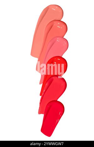 Composition de frottis de rouge à lèvres dans différentes nuances ou textures de rouge à lèvres sur un fond vide. Produit de beauté, couleurs riches et vibrantes. Banque D'Images