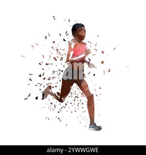 Coureur, femme en cours d'exécution, illustration vectorielle polygonale basse isolée, dessin géométrique, vue de côté. Course Illustration de Vecteur