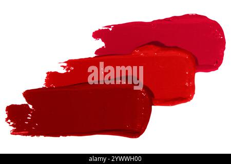Composition de frottis de rouge à lèvres dans différentes nuances ou textures de rouge à lèvres sur un fond vide. Produit de beauté, couleurs riches et vibrantes. Banque D'Images