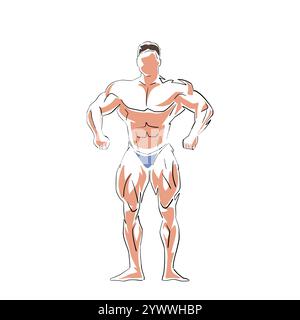 Bodybuilder, dessin au trait, musculation, illustration vectorielle isolée Illustration de Vecteur