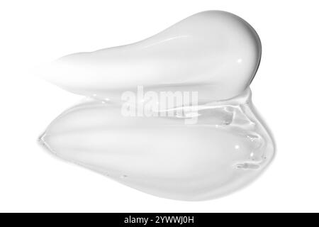 Composition de frottis de crème blanche et de frottis de gel transparent sur un fond vide. Produits de soin de la peau, textures hydratantes et hydratantes. Banque D'Images
