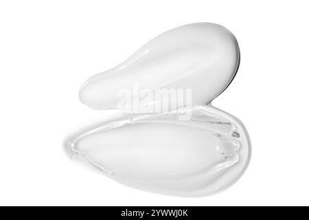 Composition de frottis de crème blanche et de frottis de gel transparent sur un fond vide. Produits de soin de la peau, textures hydratantes et hydratantes. Banque D'Images