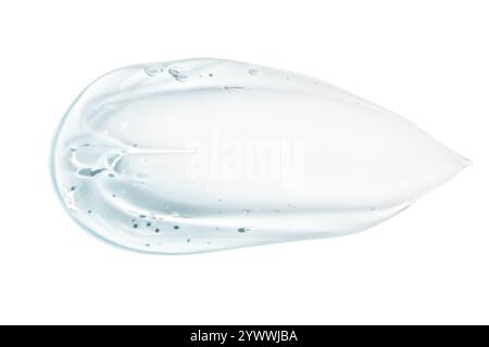 Frottis de gel bleu transparent sur un fond vide. Produit de soin de la peau, formule hydratante. Banque D'Images