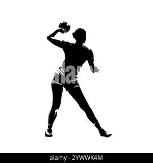 Femmes de handball, joueuse de handball féminine, athlète de sport d'équipe. Silhouette vectorielle isolée, vue de face Illustration de Vecteur