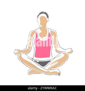 Yoga, femme pratiquant le yoga, position de base. Illustration de dessin vectoriel isolé, Illustration de Vecteur