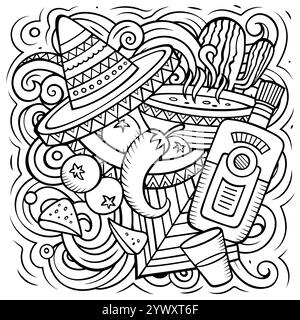 Illustration vectorielle dessinée à la main par la nourriture mexicaine. Illustration de Vecteur