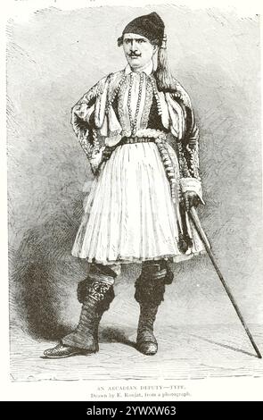 AN ARCADIAN DEPUTY dessiné par E. Ronjat from THE WEST ARYANS / The Greeks from volume 3 of Ridpath's Universal History : un compte rendu de l'origine, de la condition primitive et du développement ethnique des grandes races de l'humanité, et des principaux événements dans l'évolution et le progrès de la vie civilisée entre les hommes et les Nations, à partir de sources récentes et authentiques avec une enquête préliminaire sur le temps, le lieu et la manière du commencement par Ridpath, John Clark, 1840-1900 publié en 1897 Banque D'Images