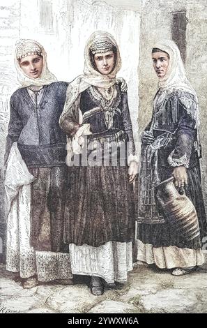 FEMMES DE MÉGARE dessinées par A. Rixen , des ARYENS OCCIDENTAUX / les Grecs du volume 3 de l'histoire universelle de Ridpath : un compte rendu de l'origine, de la condition primitive et du développement ethnique des grandes races de l'humanité, et des principaux événements dans l'évolution et le progrès de la vie civilisée entre les hommes et les Nations, à partir de sources récentes et authentiques avec une enquête préliminaire sur le temps, le lieu et la manière du commencement par Ridpath, John Clark, 1840-1900 publié en 1897 Banque D'Images