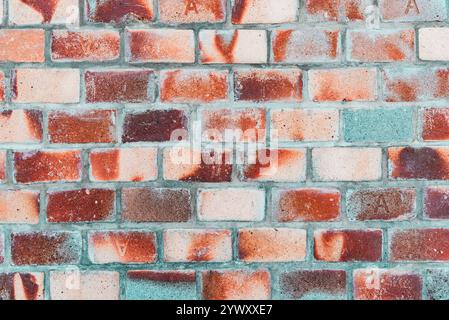 Un mur de briques avec une bande verte et rouge. Le mur est fait de briques Banque D'Images