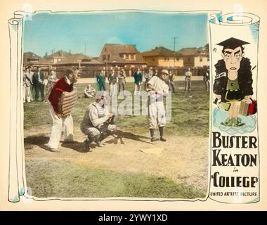 Scène de baseball du film College (United Artists, 1927). Lobby Card - HAP Hadley Artwork - Starring Buster Keaton Banque D'Images