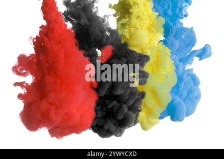 Éclaboussures d'encre de différentes couleurs sur fond blanc Banque D'Images