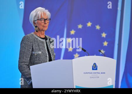 Europäische Zentralbank. Pressekonferenz. Christine Madeleine Odette Lagarde FRA / Präsidentin der Europäischen Zentralbank EZB anläßlich einer Pressekonferenz AM 12.12.2024 in Frankfurt am main. 20241212MWI017587 *** Banque centrale européenne Conférence de presse Christine Madeleine Odette Lagarde FRA Présidente de la Banque centrale européenne BCE à l'occasion d'une conférence de presse le 12 12 2024 à Francfort-sur-le-main 202412MWI017587 Banque D'Images