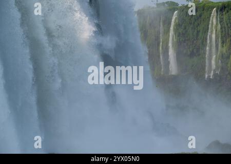 Vue détaillée du côté brésilien de l'une des chutes d'eau de la gorge du diable du côté argentin, Parc National d'Iguassu, Iguassu, Brésil. Banque D'Images