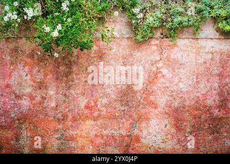 Texture murale grungy avec des décorations florales sur les bords Banque D'Images