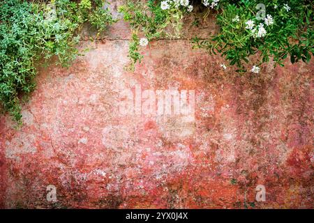 Texture murale grungy avec des décorations florales sur les bords Banque D'Images