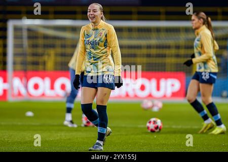 Manchester, Royaume-Uni. Jeudi 12 décembre 2024, UEFA Women's Champions League : Manchester City Women vs SKN réunis Pölten Women at Jole Stadium. Défenseur de Manchester City Codie Thomas 44. Crédit James Giblin/Alamy Live News. Banque D'Images