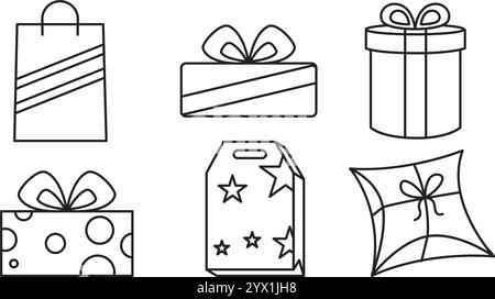 Boîte cadeau contour noir variations dans différents styles vecteur Illustration de Vecteur