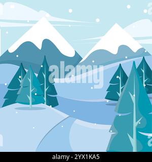 Paysage de montagne avec neige et arbres à feuilles persistantes vecteur Illustration de Vecteur
