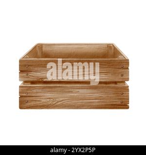 Caisse rustique de vieux fermier en bois pour le transport des cultures, légumes, fruits, pour stocker des outils ou des fleurs. Illustration aquarelle texturée sur Banque D'Images