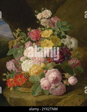 Nature morte des roses, pivoines et autres fleurs sur un couloir par Jan Frans van Dael, 1826. Banque D'Images