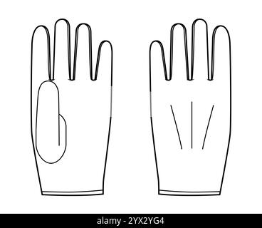 Longueur du poignet gants accessoire de main de mode vêtements illustration technique vêtement. Vue arrière de paume avant de vecteur pour hommes, femmes, modèle plat de modèle unisexe CAD esquisse de maquette sur fond blanc Illustration de Vecteur