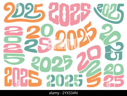 2025 ensemble de compilation de lettrage illustratif. Illustration de conception de lettrage vectoriel pour web, conception de t-shirt, autre utilisation de conception graphique Illustration de Vecteur