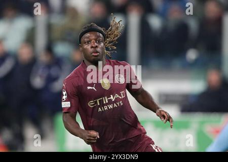 Turin, Italie. 11 décembre 2024. Jeremy Doku de Manchester City vu lors du match de l'UEFA Champions League entre la Juventus et Manchester City au Juventus Stadium. Score final ; Juventus 2:0 Manchester City. Crédit : SOPA images Limited/Alamy Live News Banque D'Images