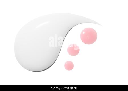 Composition d'un frottis de crème et de gouttes de gel rose sur un fond vide. Produit de soin de la peau, soins de beauté. Banque D'Images