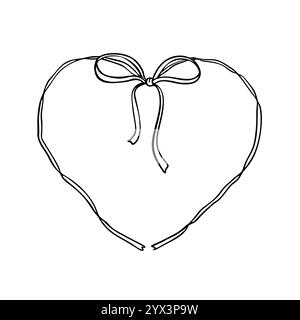 Cadre de ruban de coeur boho dessiné à la main. Saint Valentin, mariage, Save the date élément de conception romantique pour invitations, cartes de voeux. Dessin au trait mignon. Illustration de Vecteur