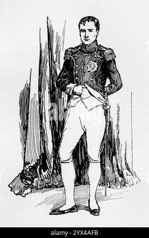 Napoléon le Grand, Empereur des Français, en uniforme de chasseur des gardes, avec l'étoile de la Légion d'honneur, 1925. Illustration d'une figure de cire à Madame Tussauds, musée de cire fondé à Londres en 1835 par la sculptrice française Marie Tussaud. 'Napoléon Buonaparte (nom de famille contracté par la suite à Bonaparte) est né à Ajaccio, Corse, le 15 août 1769, et est décédé à Helena, le 5 mai 1821'. Extrait de "Madame Tussaud : The Palace of Enchantment" décrit par le capitaine Edric Vredenburg, illustré par Howard Davie, [Raphael Tuck &amp ; sons Ltd, Londres, 1925] Banque D'Images