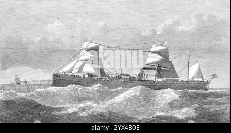 Le navire à vapeur Hindoo, pour la ligne Wilson vers l'Inde par le canal de Suez, 1872. Ce beau nouveau navire à vapeur à vis a été lancé en juillet, au chantier naval de Mr. J. G. Lawrie, de White Inch, sur la Clyde. Il est le deuxième d'une série de grands navires neufs conçus pour ce commerce par les messieurs Thomas Wilson, sons, and Co... Il est équipé de moteurs composés à condensation de surface, d'une puissance nominale de 400 chevaux, construits par les messieurs J. et G. Thompson, de Glasgow. La berline, qui est de 54 pieds. long par 22 pieds large, est sur le pont supérieur au milieu, et est construit avec un pont en surplomb de chaque côté du salon, pour t Banque D'Images