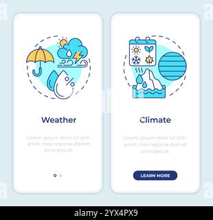 Écran de l'application mobile Climate vs Weather Onboarding Illustration de Vecteur