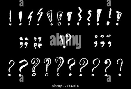Jeu de symboles de question d'exclamation et de guillemets. Signes écrits à la main au crayon blanc. Collection d'icônes pour citer des déclarations, direct Illustration de Vecteur